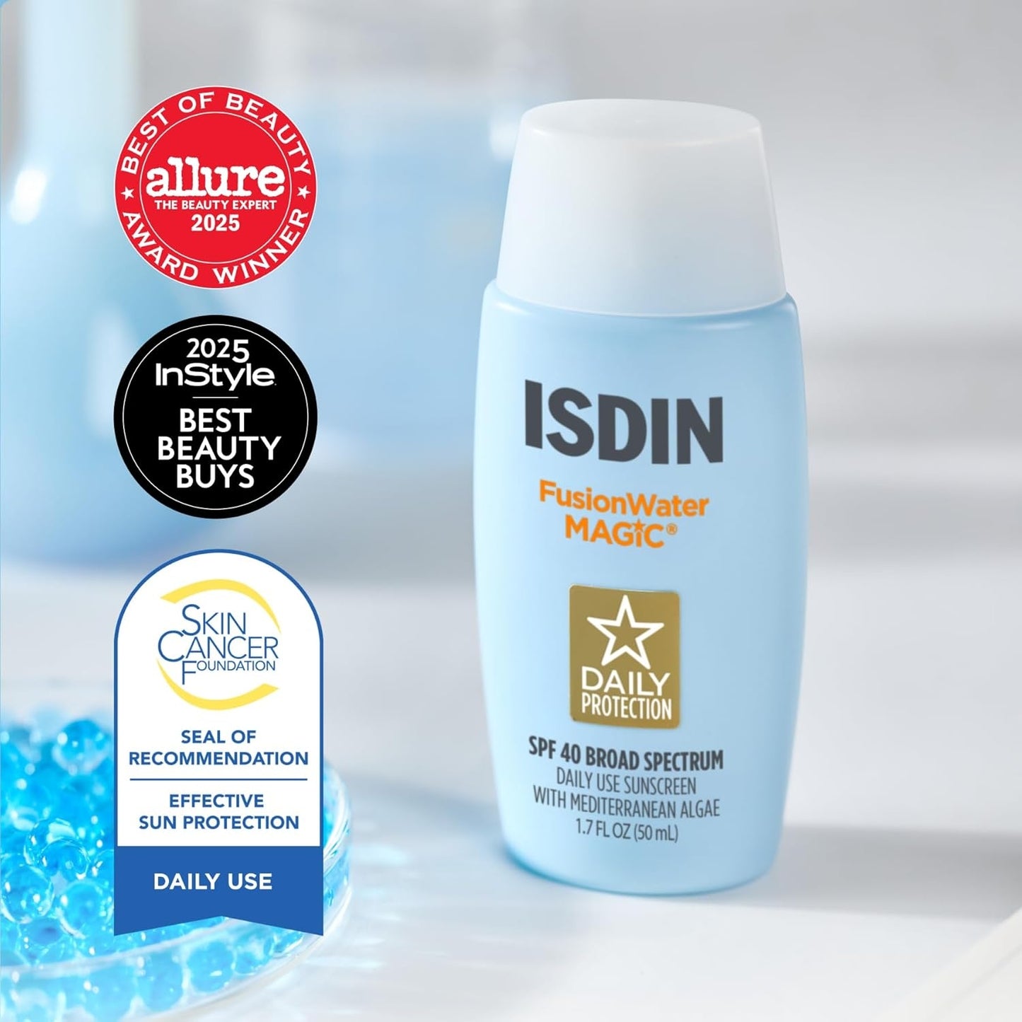 Fusion Water MAGIC SPF 40, Lightweight Sunscreen For Face with Hyaluronic Acid and Vitamin E, Ideal for Daily Use, Dermatologist Recommended, Fast Absorbing and Non-Comedogenic